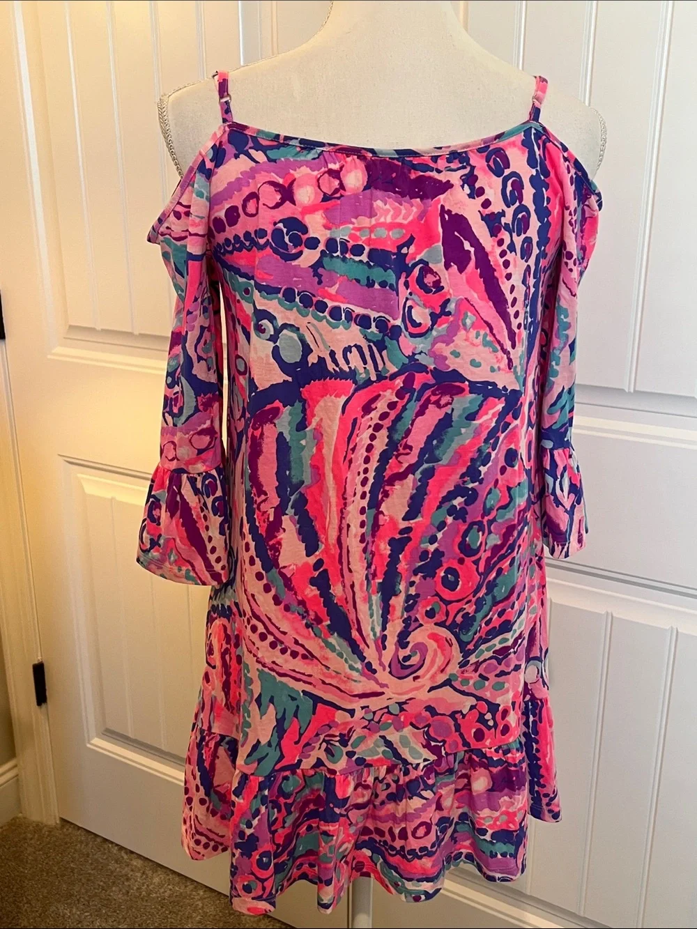 Lilly Pulitzer Girls Mini Alanna Dress Colony Coral Shell Out‎ Large